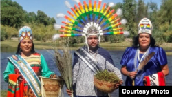 From left, Two Spirits Vicki Quintero (White Mountain Apache), Timothy "Twix" Ward, San Carlos Apache, and Vanessa Kristina (Salt River Pima). (Photo courtesy of powwows.com )