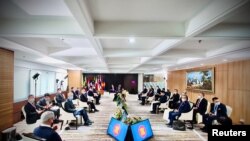 General view of the ASEAN leaders' meeting at the the Association of Southeast Asian Nations (ASEAN) secretariat building in Jakarta, Indonesia, April 24, 2021. Courtesy of Laily Rachev/Indonesian Presidential Palace/Handout via REUTERS