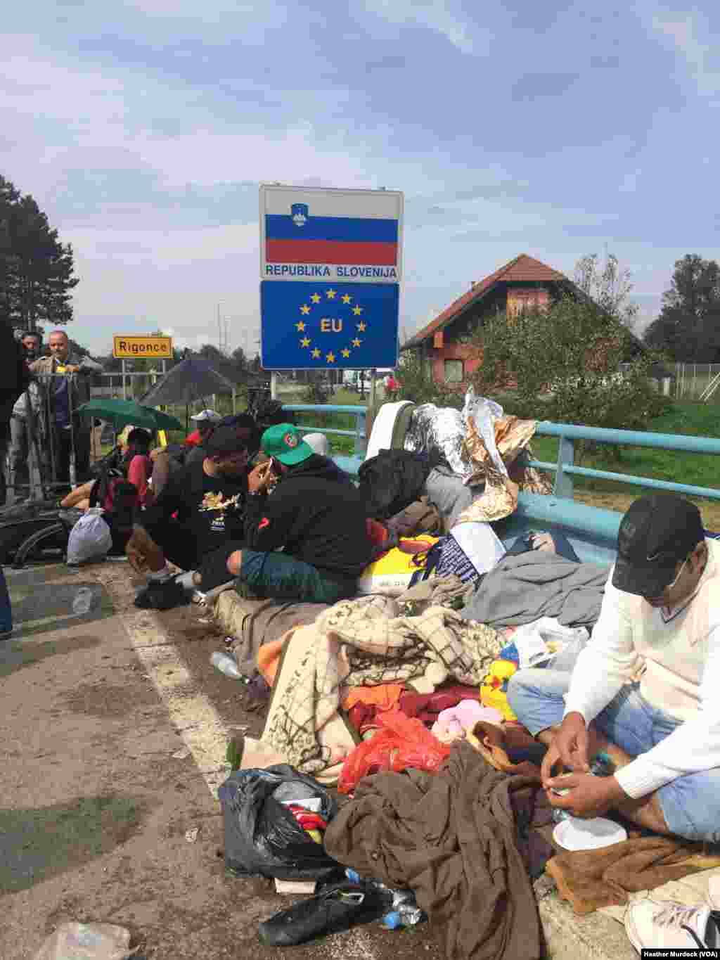 Even though the Croatian government has set up tents for them, many refugees refuse to leave the border, saying they don’t want to be sleeping if or when the border opens up, at Harmica, Croatia, Sept. 20, 2015.