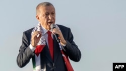 Cumhurbaşkanı Erdoğan, İstanbul'da düzenlenen Filistin'e destek mitinginde konuşurken- 28 Ekim 2023