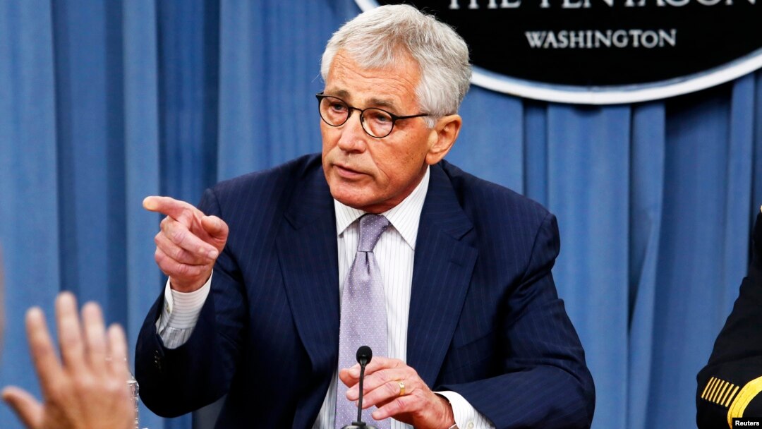 Menhan AS Chuck Hagel menjelaskan rencana AS dan Eropa untuk mempersenjatai pasukan Kurdi-Irak (foto: dok).