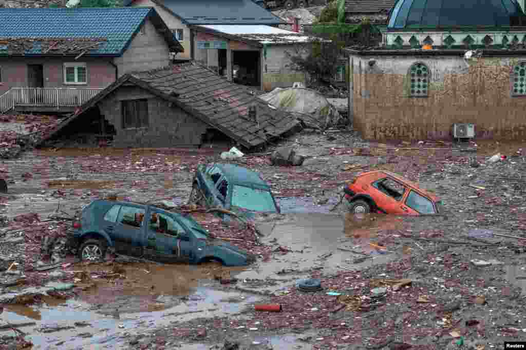 A drone presumption    shows the aftermath of floods and landslides successful  the colony   of Donja Jablanica, Bosnia and Herzegovina.