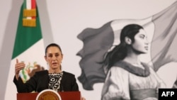 Mexico's President Claudia Sheinbaum speaks during her daily press conference at the National Palace in Mexico City on January 21, 2025.