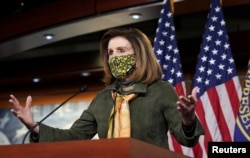 FILE - Speaker of the House Nancy Pelosi speaks during her weekly press conference at the U.S. Capitol, Feb. 18, 2021.