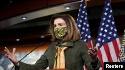 Speaker of the House Nancy Pelosi speaks during her weekly press conference at the U.S. Capitol in Washington, Feb. 18, 2021.