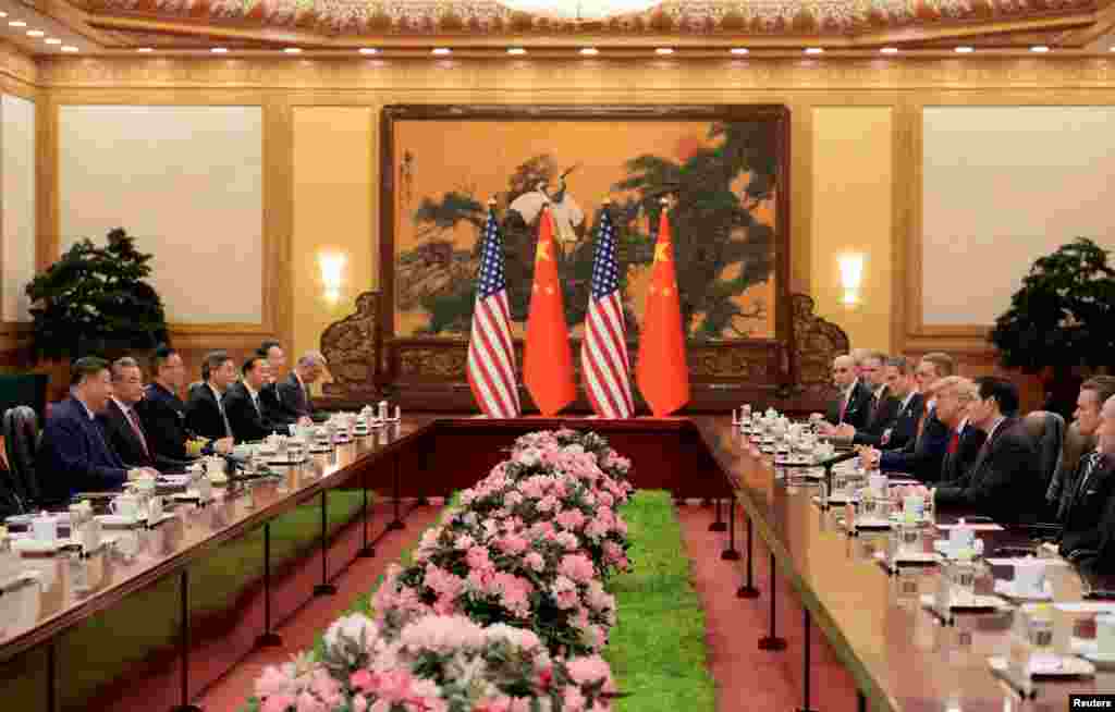 美国总统特朗普与中国国家主席习近平在北京人民大会堂举行双边扩大会议。(2026年5月14日)