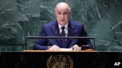 FILE - Algerian President Abdelmadjid Tebboune addresses the 78th session of the United Nations General Assembly, September 19, 2023 at U.N. headquarters.