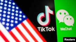 美國國旗、TikTok和微信標識