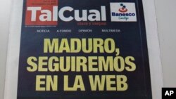 Una foto del periódico TalCual con el titular “Maduro, seguiremos en la web”, es mostrada en Caracas, Venezuela, el jueves  2 de noviembre de 2017.