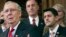 FILE - Senate Majority Leader Mitch McConnell speaks on Capitol Hill in Washington. House Speaker Paul Ryan stands behind him to the right.