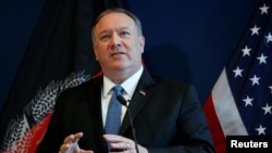 FILE - U.S. Secretary of State Mike Pompeo speaks during a news conference at the U.S. Embassy in Kabul, Afghanistan, June 25, 2019.