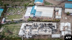 This aerial view shows the destruction left on the Nyeri county's Hillside Endarasha Academy dorm room in Nyeri county on September 6, 2024 after a fire broke out killing 17 children.