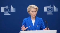 Kepala Komisi Eropa Ursula von der Leyen berbicara dalam KTT Eropa di Brussel, Kamis (4/3). 