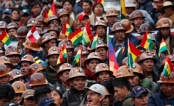Supporters of Bolivian President Evo Morales march to show their support of his apparent reelection in La Paz, Bolivia, Nov. 5, 2019.