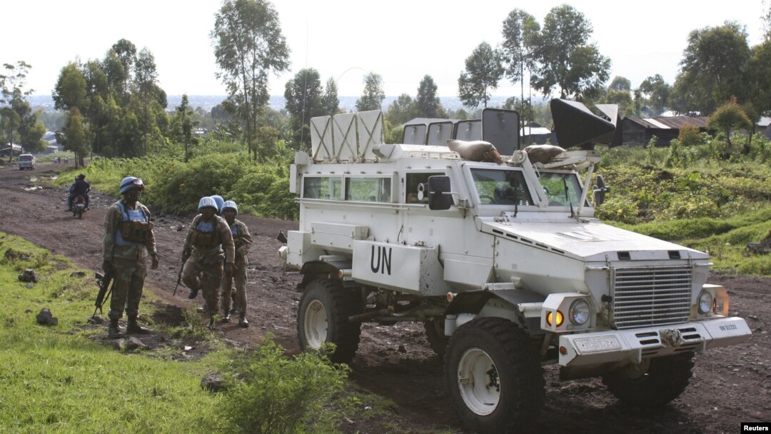 FILE - South African peacekeepers patrol the streets of Goma in the eastern portion of the Democratic Republic of the Congo, Dec. 2, 2015.