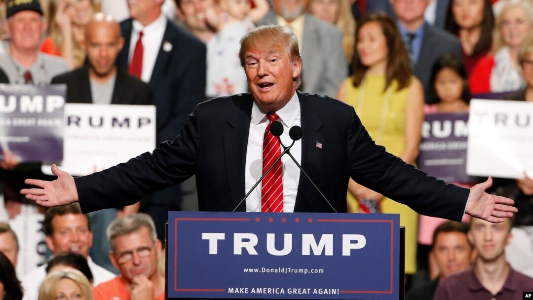 FILE - Then-Republican presidential candidate Donald Trump speaks before a crowd of 3,500, July 11, 2015, in Phoenix. Trump was just a few weeks into his candidacy in 2015 when came to Phoenix for a speech that ended up being a bigger moment in his campaign than most people realized at the time. 