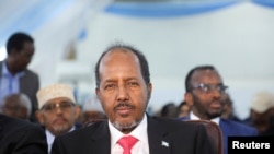 Hassan Sheikh Mohamud is seen during the first round of voting in Mogadishu