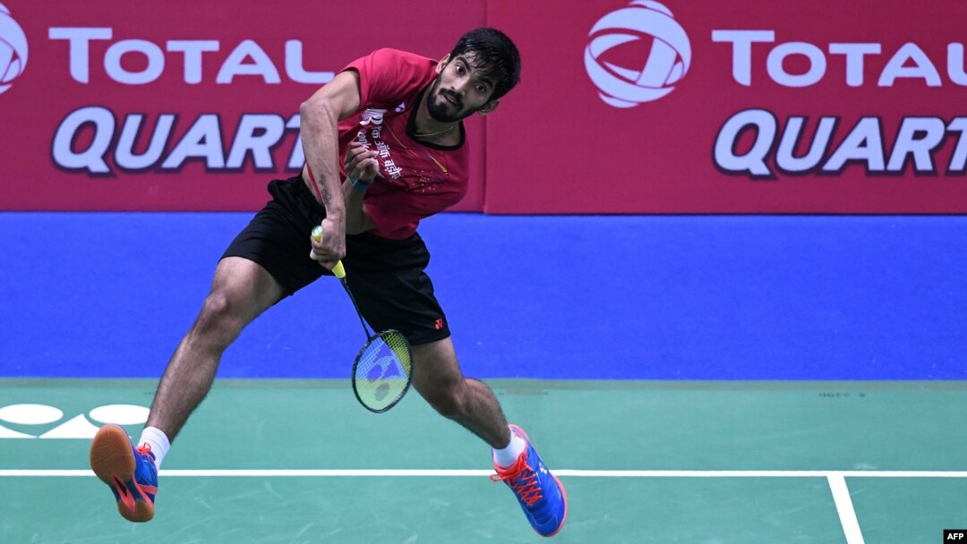 Kidambi Srikanth ketika berlaga Yonex India Terbuka 2018 di komplek olahraga Siri Fort, di New Delhi, 1 Februari 2018.