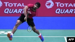 Kidambi Srikanth ketika berlaga Yonex India Terbuka 2018 di komplek olahraga Siri Fort, di New Delhi, 1 Februari 2018.