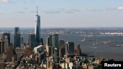 One World Trade Center towers over lower Manhattan in New York, April 16, 2014. 