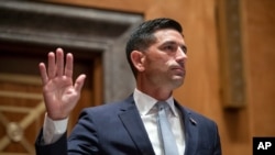 In this Wednesday, Sept. 23, 2020, file photo, acting Secretary of Homeland Security Chad Wolf is sworn in before the Senate Homeland Security and Governmental Affairs committee during his confirmation hearing on Capitol Hill in Washington. 