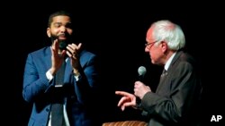 ackson Mayor Chokwe Antar Lumumba, left, applauds as U.S. Sen. Bernie Sanders, I-Vt., answers a question during a town hall meeting examining economic justice 50 years after the assassination of Dr. Martin Luther King Jr., in Jackson, Miss, April 4, 2018.