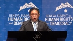 북한에 2년간 억류됐다 풀려난 한국계 미국인 케네스 배 씨가 지난 2018년 2월 스위스 제네바에서 열린 국제 인권회의에서 연설했다.