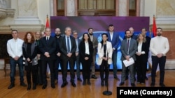 Zajednička konferencija za medije predstavnika devet opozicionih poslaničkih grupa i najava ustavne žalbe protiv Ane Brnabić (foto: FoNet)