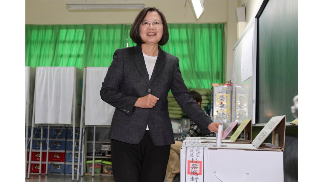Taiwanese President and presidential election candidate Tsai Ing-wen casts her ballot at a polling station in New Taipei City, Taiwan, Jan. 11, 2020.