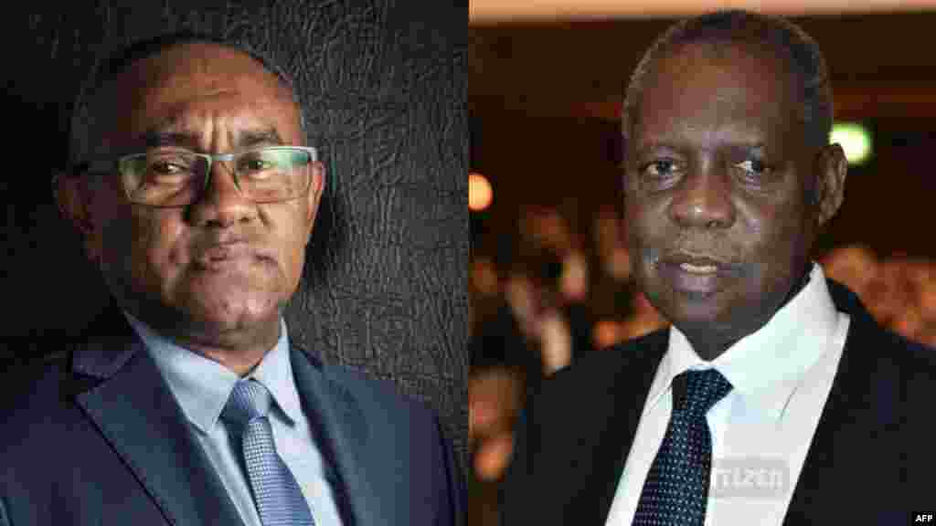 Ahmad Ahmad (Kuliah) le nouveau président de la CAF et&nbsp;Issa Hayatou (à gauche) l'ancien président de la CAF.