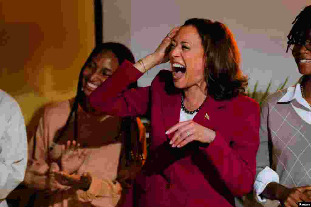 U.S. Vice President Kamala Harris visits a local skate park and music studio in Accra