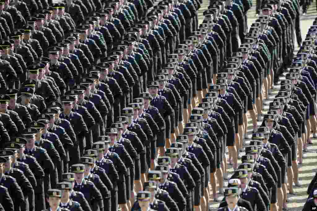 New South Korean military officers attend a commissioning ceremony at the military headquarters in Gyeryong, south of Seoul.