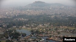 An aerial view shows Dal Lake, one of Kashmir's main tourist attractions, in Srinagar, September 20, 2019.