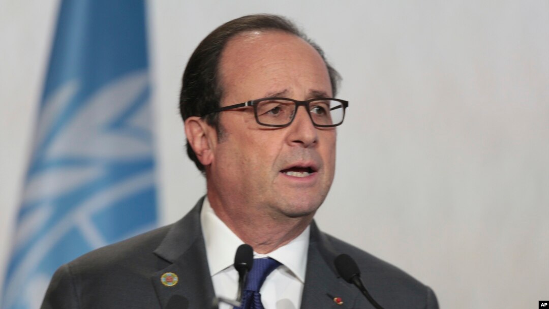 Tổng thống Pháp François Hollande phát biểu trong phiên khai mạc hội nghị khí hậu của Liên Hiệp Quốc ở Morocco, ngày 15 tháng 11 năm 2016.