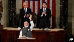 Indian Prime Minister Narendra Modi gestures before addressing a joint meeting of Congress on Capitol Hill in Washington, June 8, 2016. 