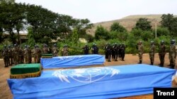 Cérémonie d'hommage aux Casques bleus maliens tués dans un attentat à la bombe, à Bamako, 18 décembre 2013