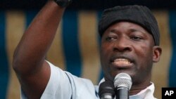 Charles Ble Goude, appointed by Laurent Gbagbo as minister of youth, professional education and employment, rallies Gbagbo supporters behind in Abidjan, Ivory Coast, Jan. 5, 2011. 