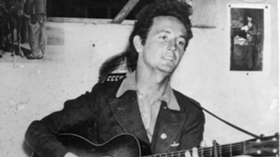 Miniature Guitare Woody Guthrie - Réplique Artisanale 25 Cm - Ornement Déco Musique Avec Support Et Plaque