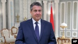 German Foreign Minister Sigmar Gabriel before he meets with Belarusian President Alexander Lukashenko in Minsk, Belarus, Nov. 17, 2017.