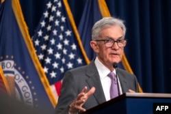 Ketua Federal Reserve AS Jerome Powell dalam konferensi pers di kantor Bank sentral Amerika di Washington, DC, 31 Juli 2024. (ROBERTO SCHMIDT / AFP)