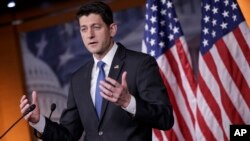 FILE - House Speaker Paul Ryan of Wis. meets with reporters on Capitol Hill in Washington. 