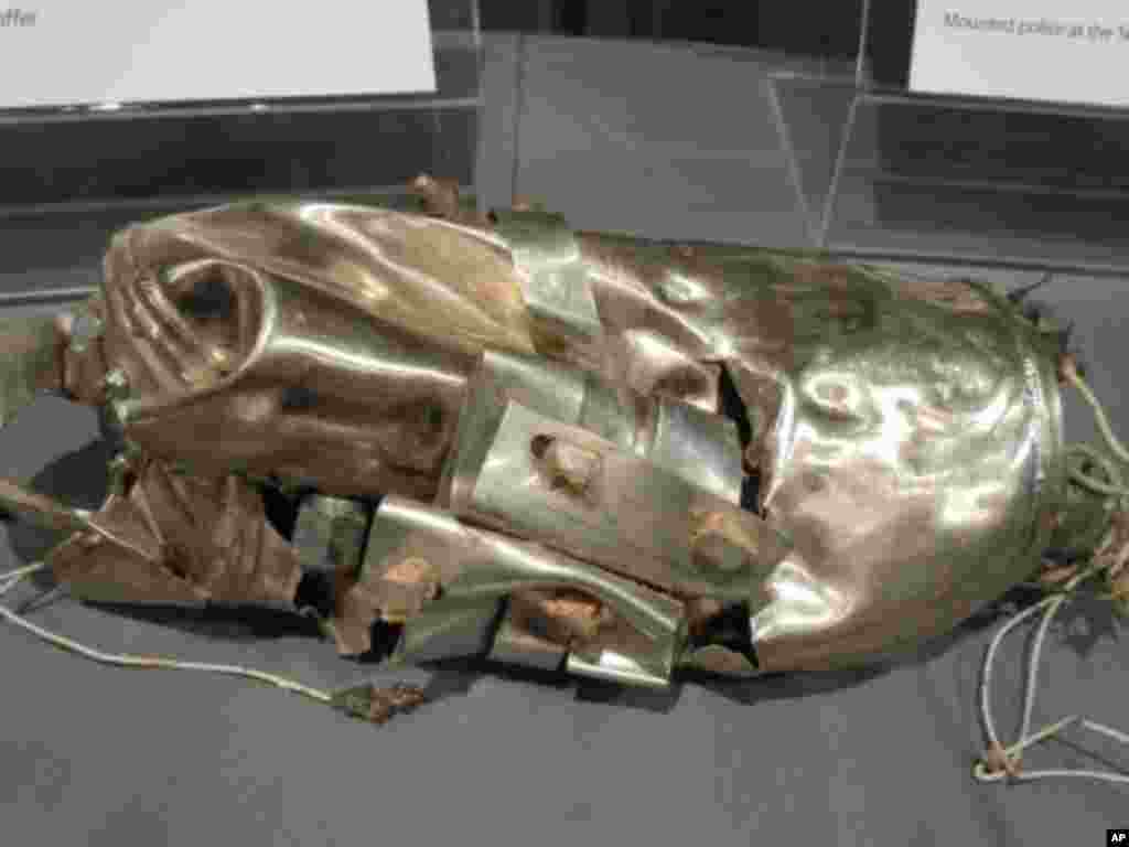 This water heater, recovered from the wreckage of Flight 93, was apparently used by passengers and crew members to attack the terrorists.