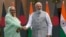 Bangladeshi Prime Minister Sheikh Hasina shakes hands with Indian Prime Minister Narendra Modi before their meeting in New Delhi on June 22, 2024. Hasina is on a two-day state visit to India.