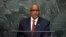 FILE - Foreign Minister Abdisalam Omer of Somalia addresses a plenary meeting of the United Nations Sustainable Development Summit 2015 at the United Nations headquarters in New York, Sept. 26, 2015. 