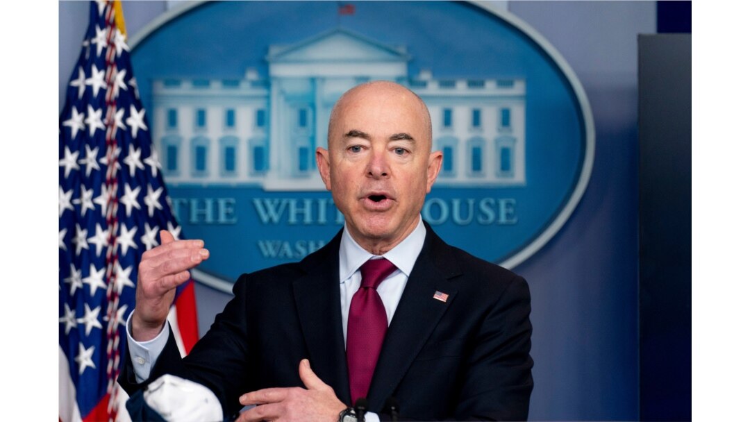 FILE - Homeland Security Secretary Alejandro Mayorkas speaks during a press briefing at the White House in Washington, March 1, 2021.