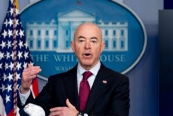 FILE - Homeland Security Secretary Alejandro Mayorkas speaks during a press briefing at the White House in Washington, March 1, 2021.