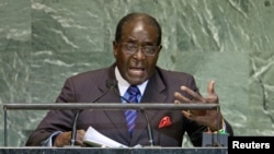 Zimbabwe's President Robert Mugabe addresses the 67th session of the United Nations General Assembly at UN headquarters in New York, September 26, 2012. 