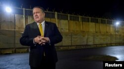 U.S. Secretary of State Mike Pompeo speaks to the press at the U.S. Embassy compound in Baghdad, Iraq, Jan. 9, 2019.