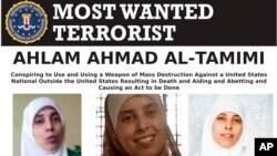 This image provided by the FBI is the most wanted poster for Ahlam Aref Ahmad Al-Tamimi, a Jordanian woman charged in connection with a 2001 bombing of a Jerusalem pizza restaurant that killed 15 people and injured dozens of others.