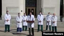 Doctors speak about U.S. President Trump's health outside Walter Reed National Military Medical Center in Bethesda, Maryland, October 5, 2020.